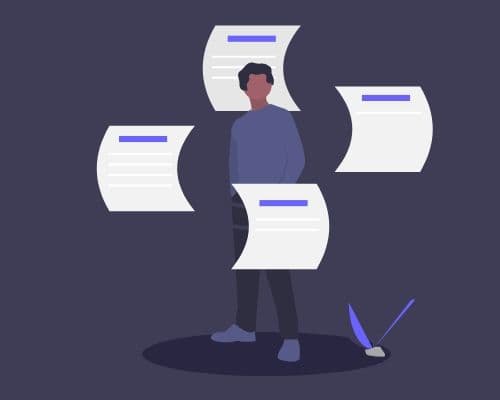 Drawn Person with flowting papers